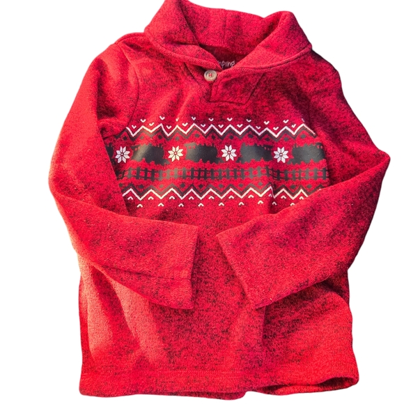 Boys Red Holiday Season Long Sleeve Pullover with Collar Red Size 5T - Picture 3 of 6